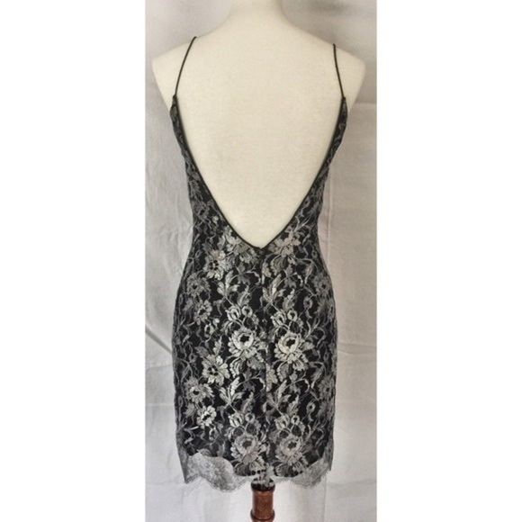 Pamela Dennis NYC | Vintage Lace Silk Dress Silver And Black Size 8 - Picture 3 of 11